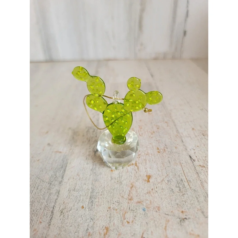Unique glass cactus plant ornament Xmas dessert summer home decor figure